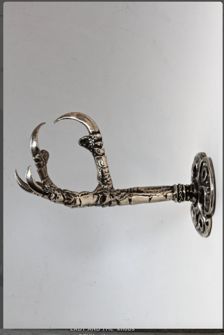 Raven claw wall mounted silver plated jewelry holder coat hat key hook big life sized solid pewter cast in NYC