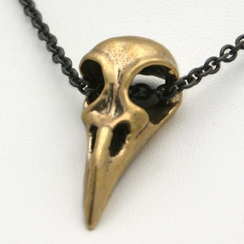 Raven Bird Skull Pendant in recycled bronze