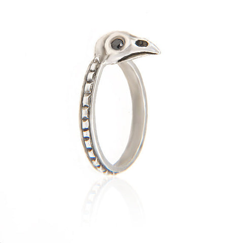 Precious Bird Skull Ring with Black Diamond Eyes