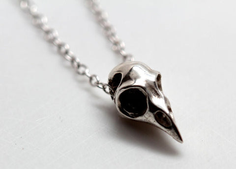 Precious Bird Skull Pendant 14k White Gold