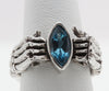 Skeleton Hands Marquise Ring Blue Topaz