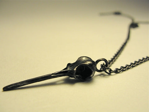 Hummingbird Skull Pendant in Solid Black Sterling Silver