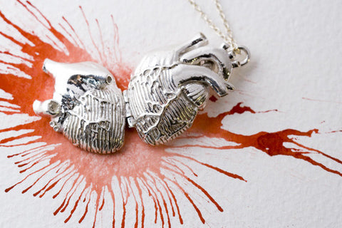 Anatomical  Heart  Locket in Sterling Silver