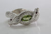 Victorian Green Peridot and Rubies Double Snake Ring in sterling silver