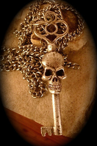 Double Faced Skeleton Key Pendant in antique silver