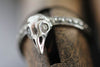 Precious Blackened Bird Skull Ring with Diamond Eyes
