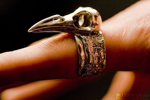 Raven Skull Ring in Recycled Sterling SIlver
