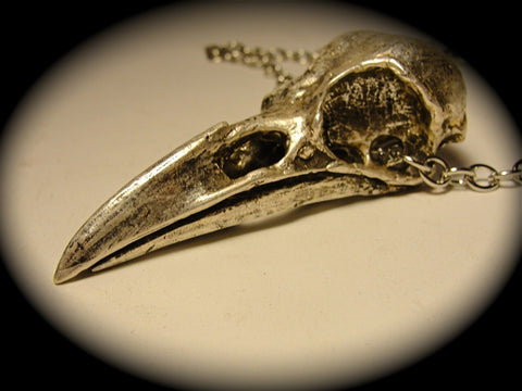 American Crow Skull Necklace antique silver