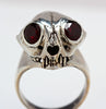 Bobcat Wild Cat Skull Ring in Sterling Silver Gem Eyes