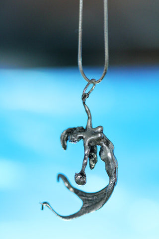 Silver mermaid necklace original carving