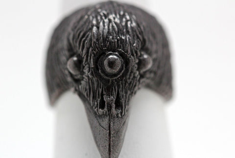Three eyed Raven Ring in blackened sterling silver